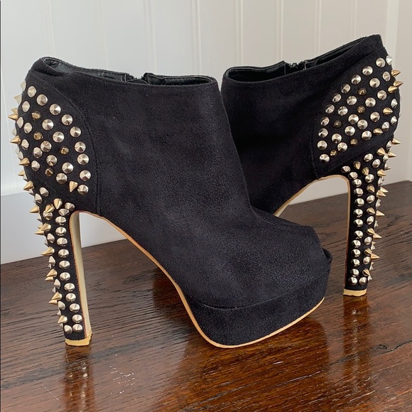 studded open toe booties